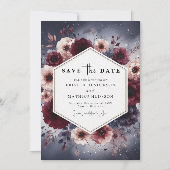 Modern Typography Burgundy Wedding Save The Date (Front)
