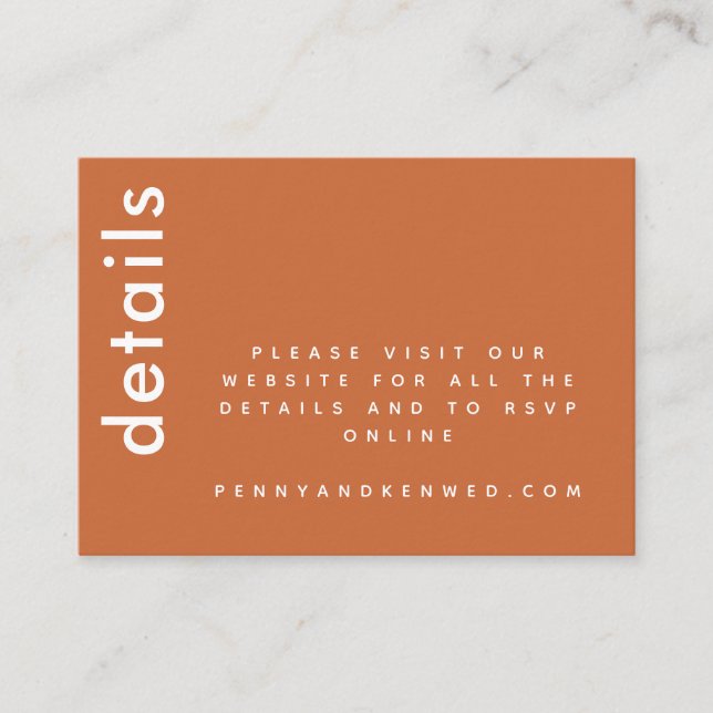 Modern Typography | Burnt Orange Wedding Website Enclosure Card (Front)