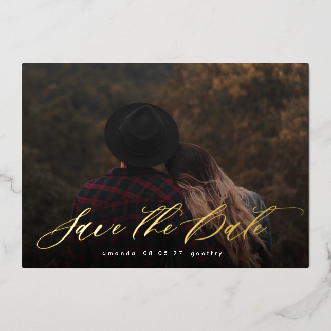 Modern Typography Calligraphy Photo Save the Date (Front)