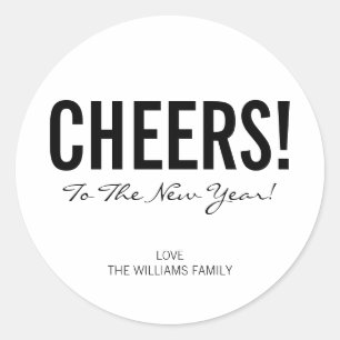 Modern Typography Cheers New Year's Stickers