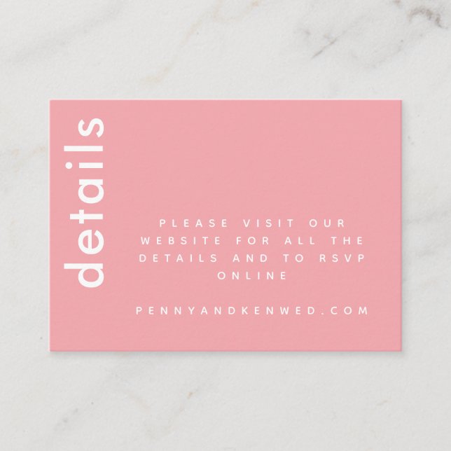 Modern Typography | Chic Pink Wedding Website  Enclosure Card (Front)