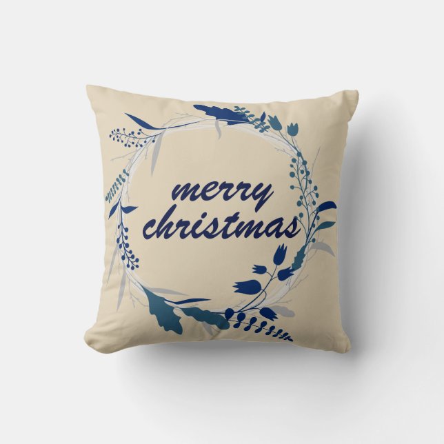 Modern Typography Christmas Berry Wreath  Holiday Cushion (Front)