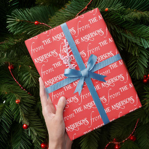 Modern Typography Christmas Pattern Custom Family Wrapping Paper