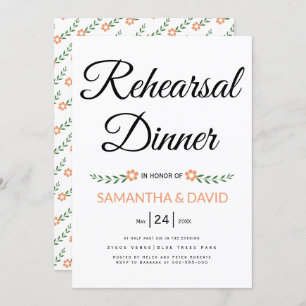 Modern typography coral wedding rehearsal dinner invitation