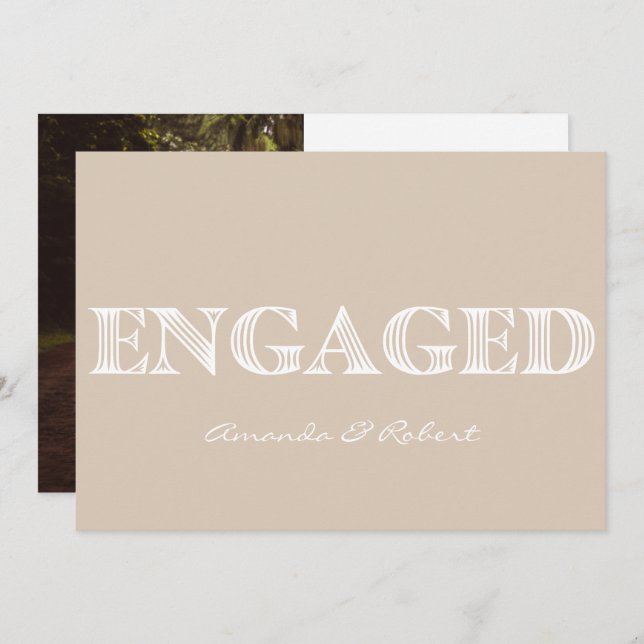 Modern Typography Cream White Photo Engagement Announcement (Front/Back)