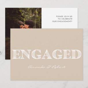 Modern Typography Cream White Photo Engagement Announcement