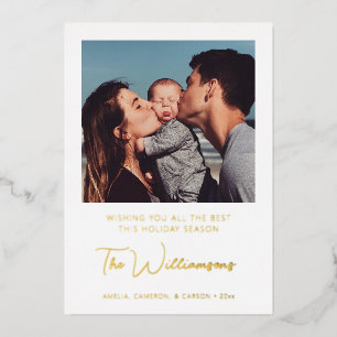 Modern Typography Custom Greeting Photo Gold Foil Holiday Card