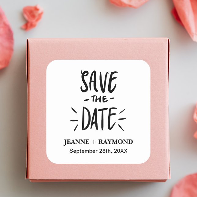 Modern Typography Custom Wedding Save the Date Square Sticker (Creator Uploaded)