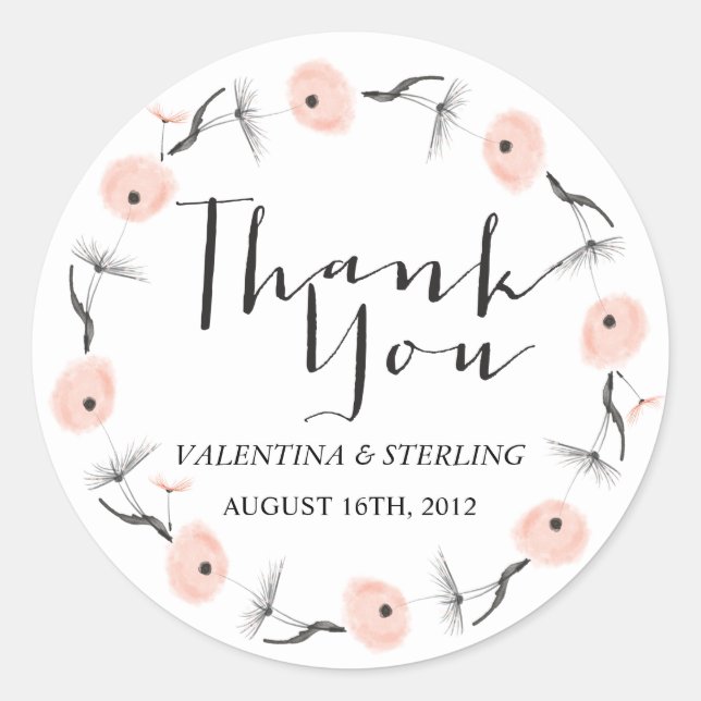 Modern Typography Dandelion Wedding Custom Favour Classic Round Sticker (Front)
