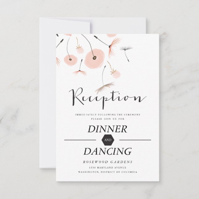 Modern Typography Dandelion Wedding Reception Card (Front)