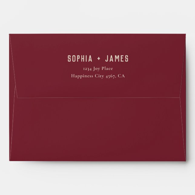 Modern Typography Dark Berry Red Address Wedding Envelope (Back (Top Flap))