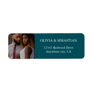 Modern Typography Deep Teal Photo Return Address Label