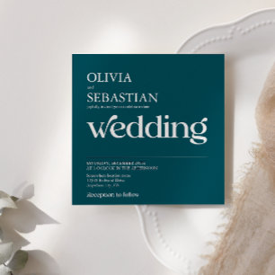 Modern Typography Deep Teal Square Photo Wedding Invitation