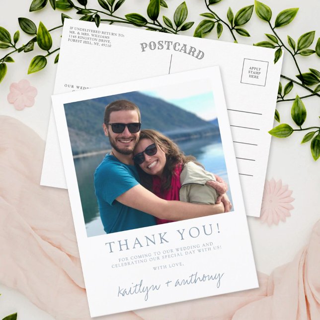 Modern Typography Dusty Blue Minimalistic Photo Postcard (Creator Uploaded)