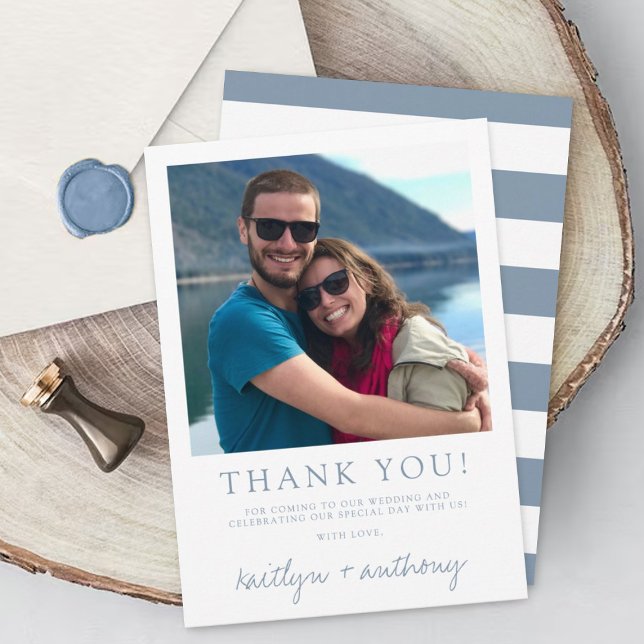 Modern Typography Dusty Blue Minimalistic Wedding Thank You Card (Creator Uploaded)
