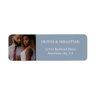 Modern Typography Dusty Blue Photo Return Address Label