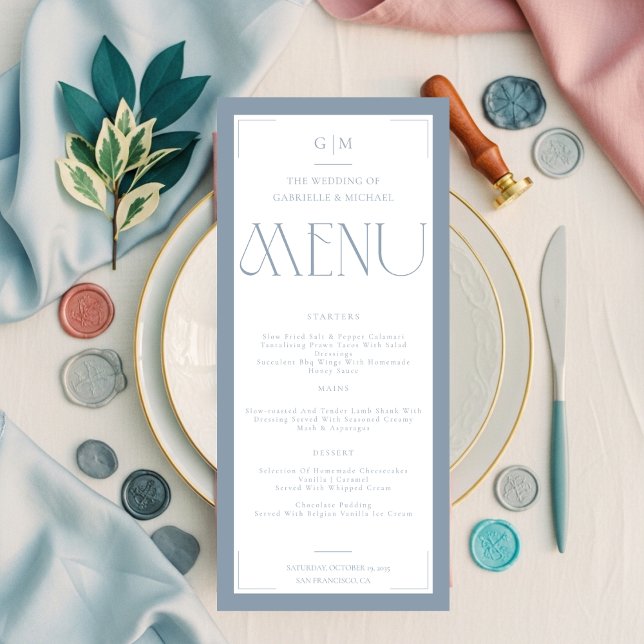 Modern Typography Dusty Blue Save The Date  Menu (Creator Uploaded)