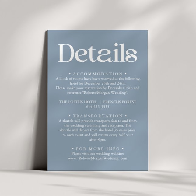 Modern Typography Dusty Blue Wedding Details Enclosure Card (Creator Uploaded)
