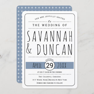 Modern typography dusty blue wedding rounded invitation