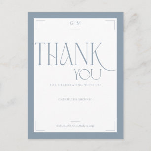 Modern Typography Dusty Blue Wedding Thank You Postcard