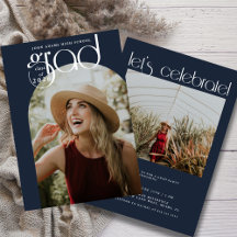 Modern Typography Dusty Navy 2 Photo Graduation