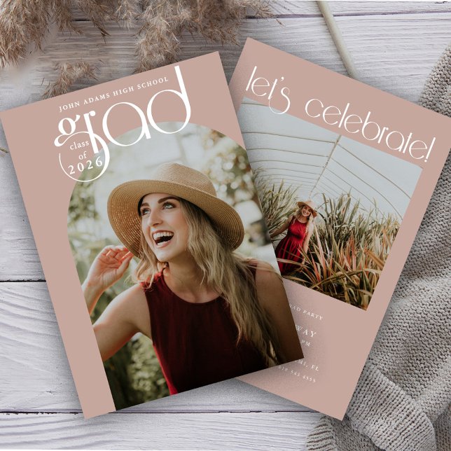 Modern Typography Dusty Pink 2 Photo Graduation Invitation (Creator Uploaded)