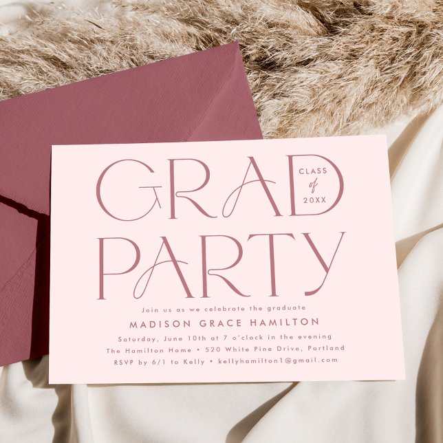 Modern Typography Dusty Rose Graduation Party Invitation (Creator Uploaded)