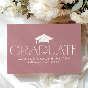 Modern Typography Dusty Rose Photo Graduation Guest Book