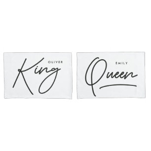 Modern typography elegant king queen pillowcase