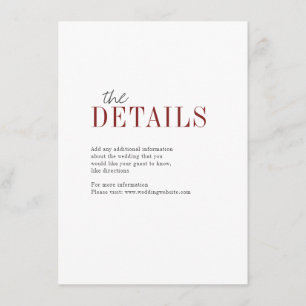 Modern typography fall wedding detail card