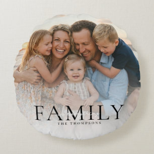 Modern Typography Family Name Keepsake Photo Gift Round Cushion