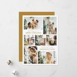 Modern Typography Family Photo Christmas Gold Holiday Card
