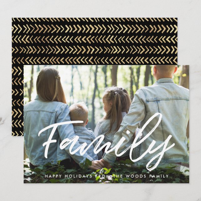 Modern Typography Family Photo Christmas Holiday Card (Front/Back)
