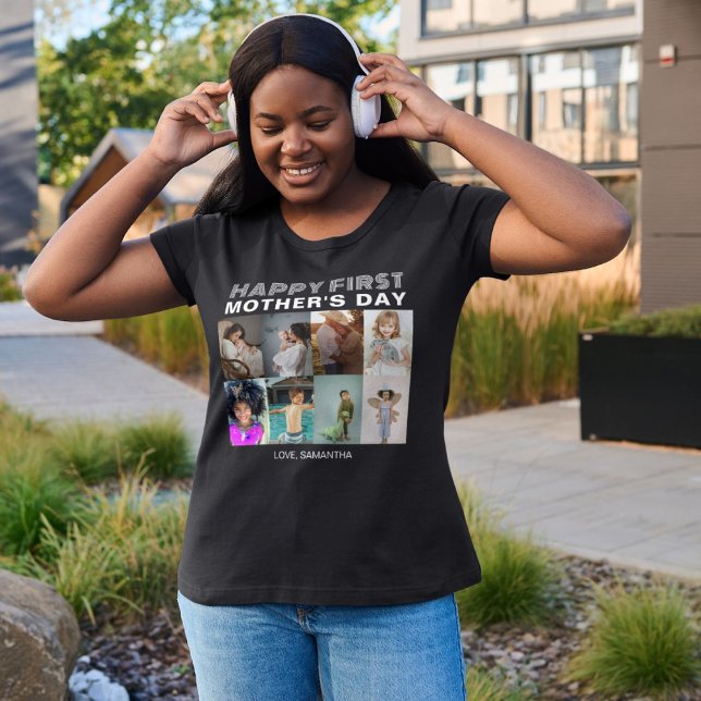 Modern Typography First Mother Day Photo Collage  T-Shirt (Creator Uploaded)