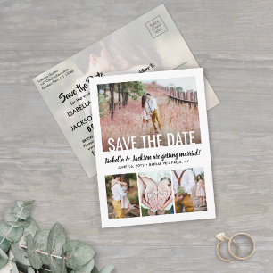 Modern Typography Five Photo Wedding Save the Date Announcement Postcard