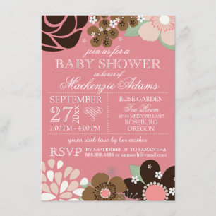 Modern Typography Floral Baby Shower Pink Brown Invitation
