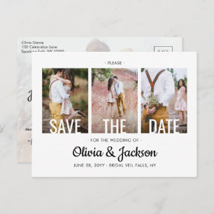 Modern Typography Four Photo Wedding Save the Date Announcement Postcard