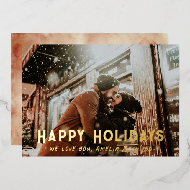 Modern Typography Full Photo Christmas Foil Holiday Card (Front/Back)