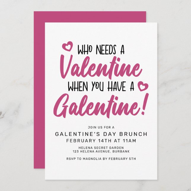 Modern Typography Galentine's Day Brunch Invitatio Invitation (Front/Back)