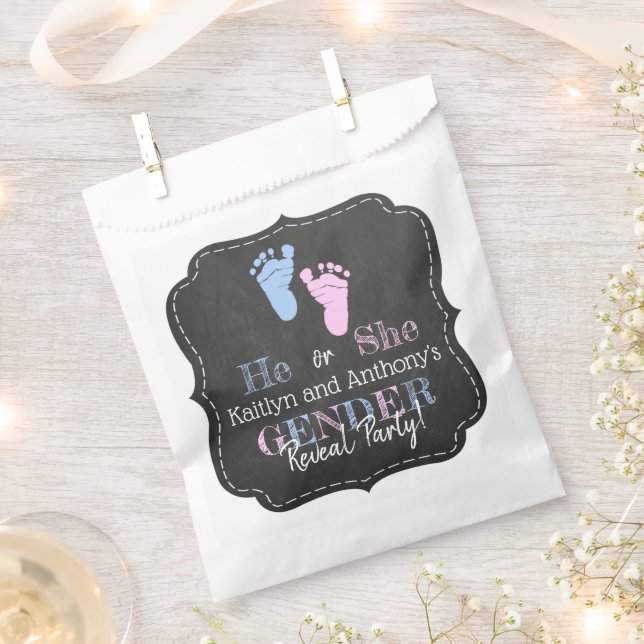 Modern Typography Gender Reveal Party! Baby Shower Favour Bag (Clipped)