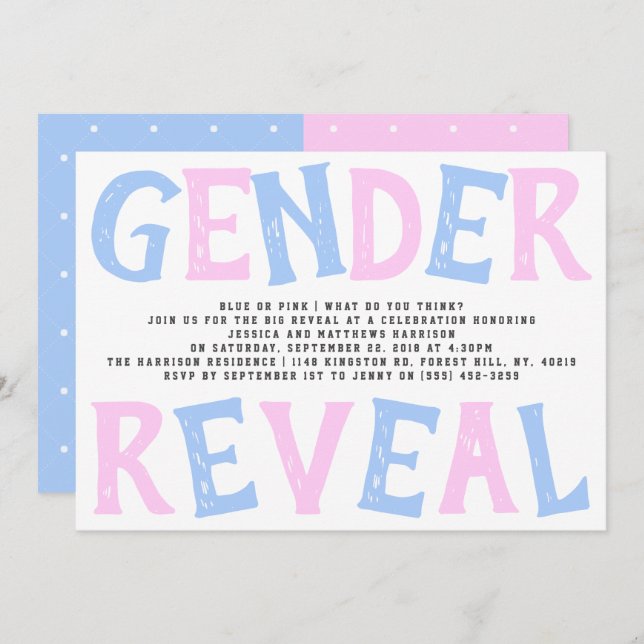 Modern Typography Gender Reveal Party! Baby Shower Invitation (Front/Back)