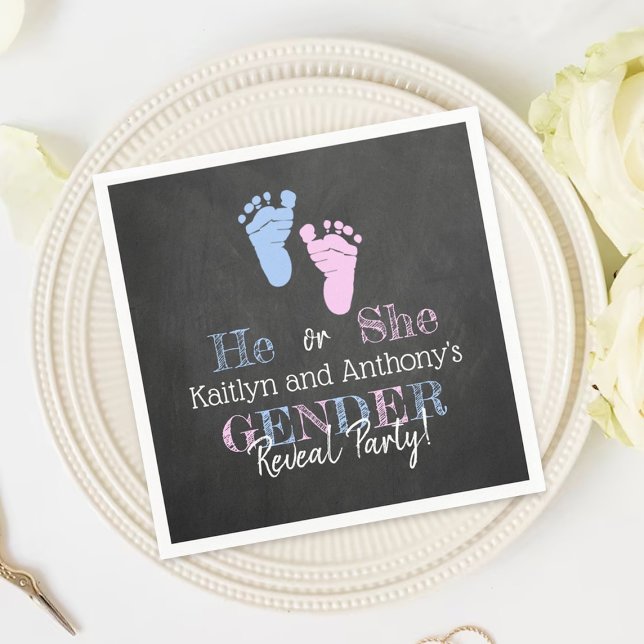 Modern Typography Gender Reveal Party! Baby Shower Napkin (Creator Uploaded)