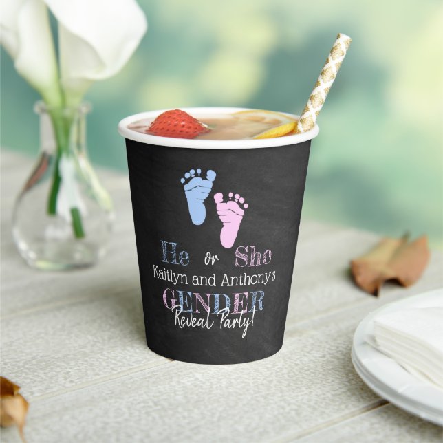 Modern Typography Gender Reveal Party! Baby Shower Paper Cups (Insitu)