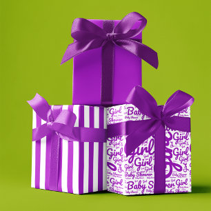 Modern Typography Girl Purple Script Baby Shower  Wrapping Paper Sheet