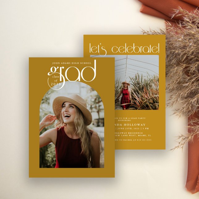 Modern Typography Gold 2 Photo Graduation Invitation (Creator Uploaded)