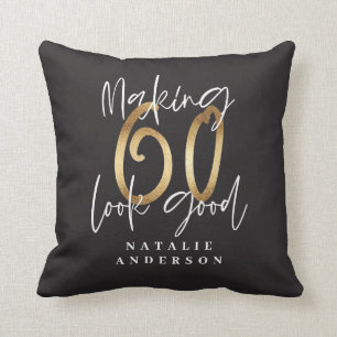 modern typography gold black 60th birthday cushion