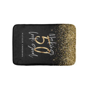 Modern typography gold glitter chic 50th birthday bath mat