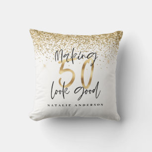 Modern typography gold glitter chic 50th birthday  cushion