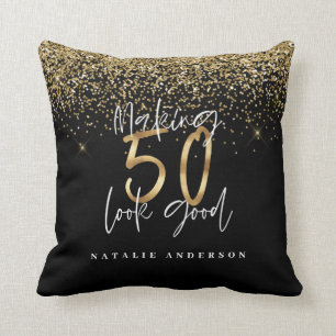 Modern typography gold glitter chic 50th birthday  cushion