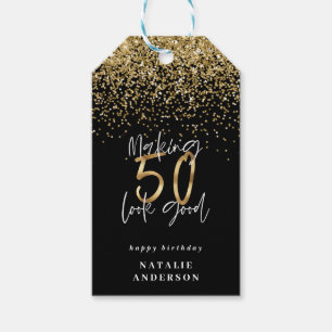 Modern typography gold glitter chic 50th birthday gift tags